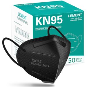 LEMENT 50pcs KN95 Face Mask Black 5 Layer Cup Dust Safety